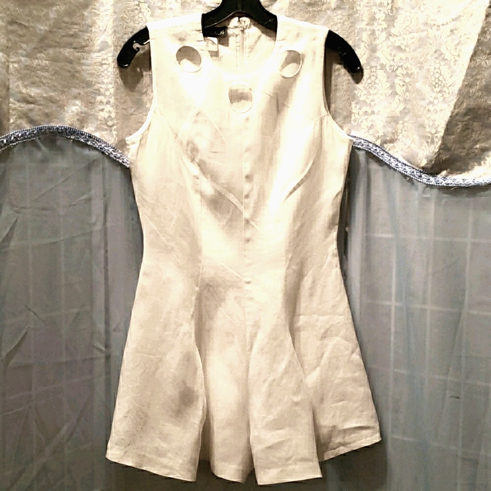 LISA BLACK WHITE 100% LINEN ROMPER SZ 4